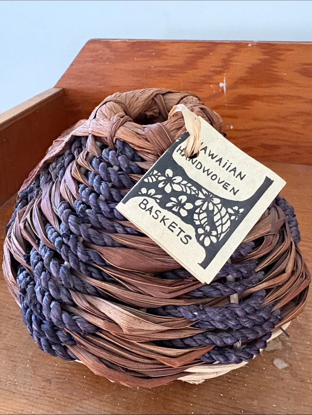 Hawaiian hand woven basket Brown & Dark Purple Decorative Basket
